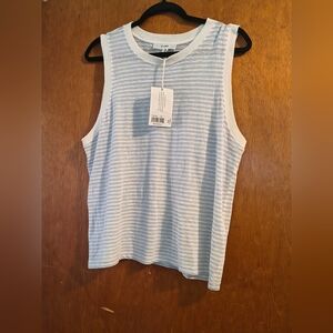 NWT Frame Denim White and Gray Striped Muscle Crew Top Size L